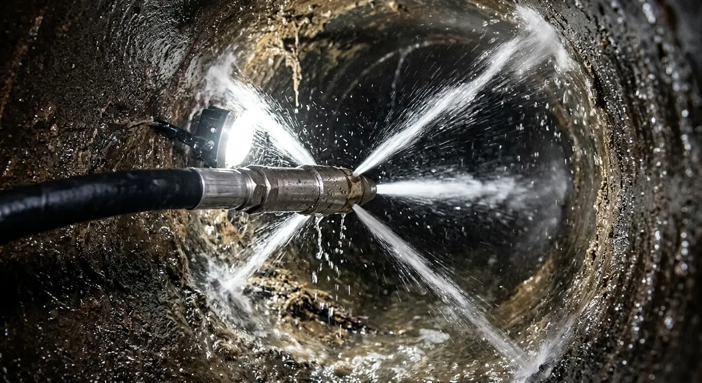 High-pressure hydro jetting nozzle cleaning sewer pipe for Trenchless Sewer Repair in Chanhassen